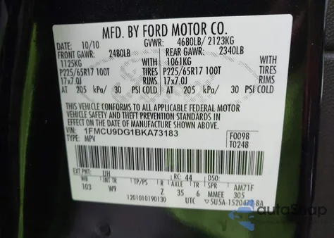 2011 Ford Escape Xlt из США, поврежденный, VIN 1FMCU9DG1BKA73183